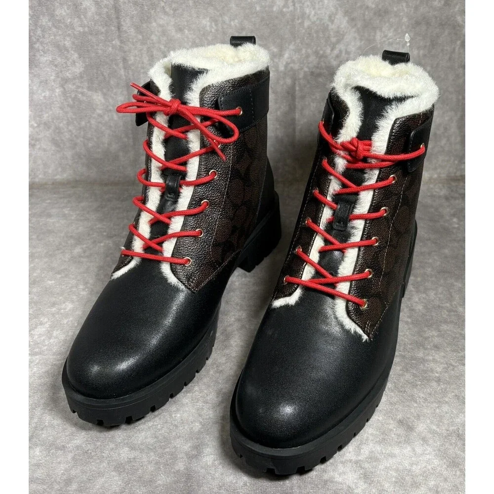 COACH Lorraine Bootie Womens 9 Black Mahogany Sherpa Lined New W Box $300 Retail - Picture 2 of 8